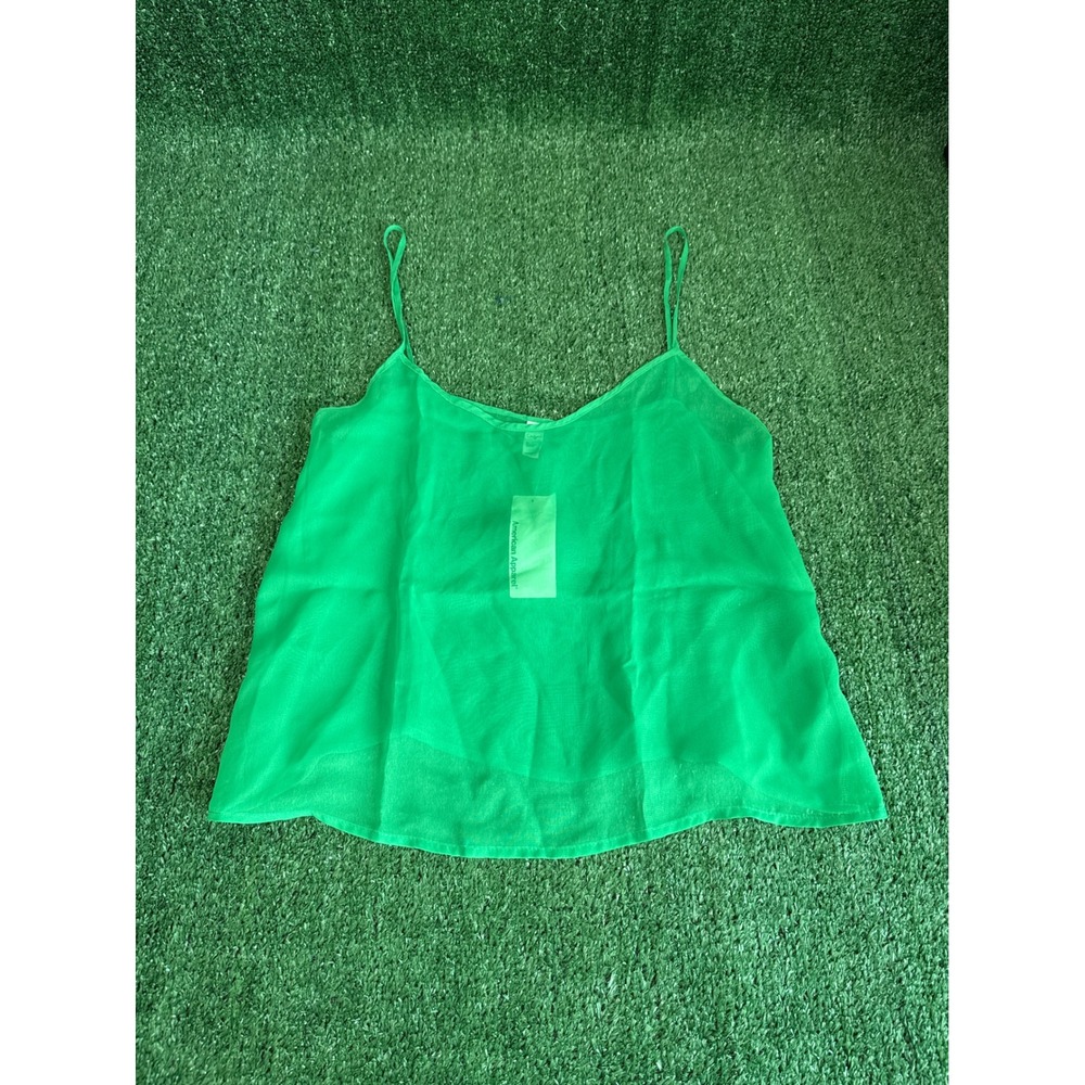 American Apparel Chiffon Camisole Top Kelly Green Sheer Spaghetti Strap Womens M